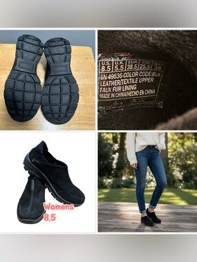 Skechers Women's Relaxed Fit Suede slip-on shoes Black Memory Foam Air Cooled